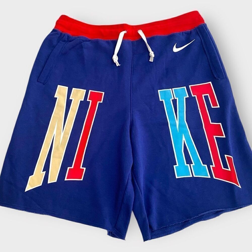 Nike Sportswear Alumni Fleece Blue Large Print Shorts CK0148-455 Mens size L New